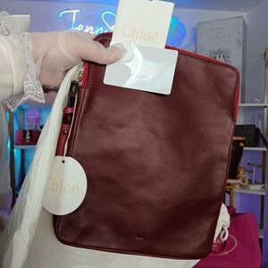 Chloe Dark Red Maroon Leather Zip  Eva iPad Cover Case Pouch